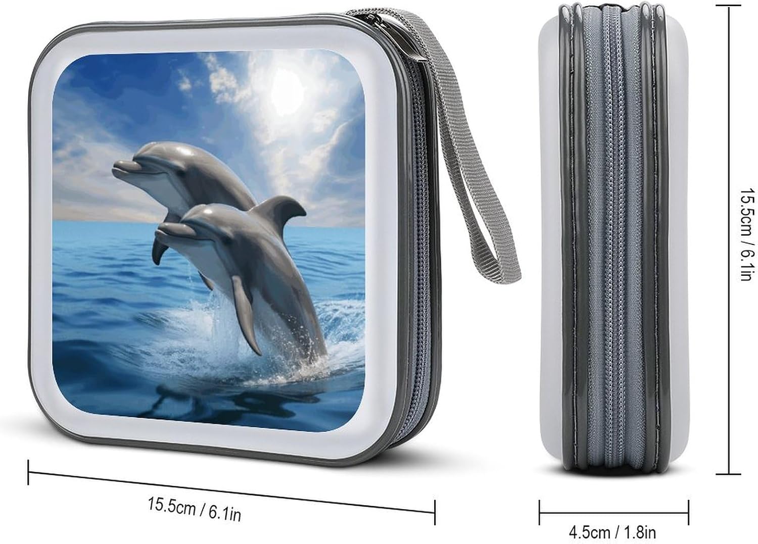 Two Dolphins CD Case, Portable CD Sleeve Zipper-Style CD/DVD Wallet, Anti-Scratch CD Storage Pouch, Plastic CD Case for CDs, DVDs, Blu-rays, Vinyl Records