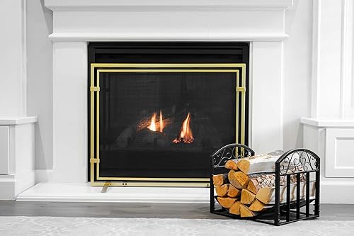 Barton Estante de leña de hierro forjado de 18 pulgadas, negro con diseño de voluta, soporte para leña para chimenea, almacenamiento de madera de