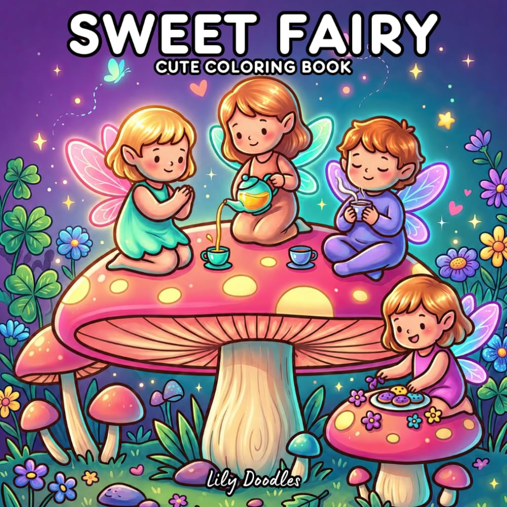 Sweet Fairy: Cute Coloring Book for Adults and Teens — 30 Magical Fairy Scenes from Enchanted Gardens, Mushroom Cottages and Dreamy Worlds