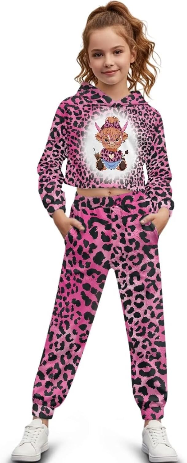 Girls Clothes 2 Piece Sweatshirt Sets Cute Sweatshirt for Girls 4-13 Years Old Long Sleeve Crop Tops and Pants
