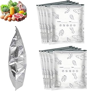 10PCS Reusable Sealable Preservation Storage Bags, Stand Up Foil Vacuum Bags with Label and Zip Lock to Retain the Freshness of Vegetable Fruit Meat, Large