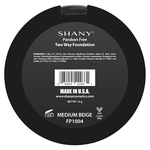 SHANY Two Way Compact Pressed Powder Foundation, Wet and Dry Formula, Talc Free, Paraben Free, Made in USA - MEDIUM BEIGE