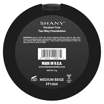 SHANY Two Way Compact Pressed Powder Foundation, Wet and Dry Formula, Talc Free, Paraben Free, Made in USA - MEDIUM BEIGE