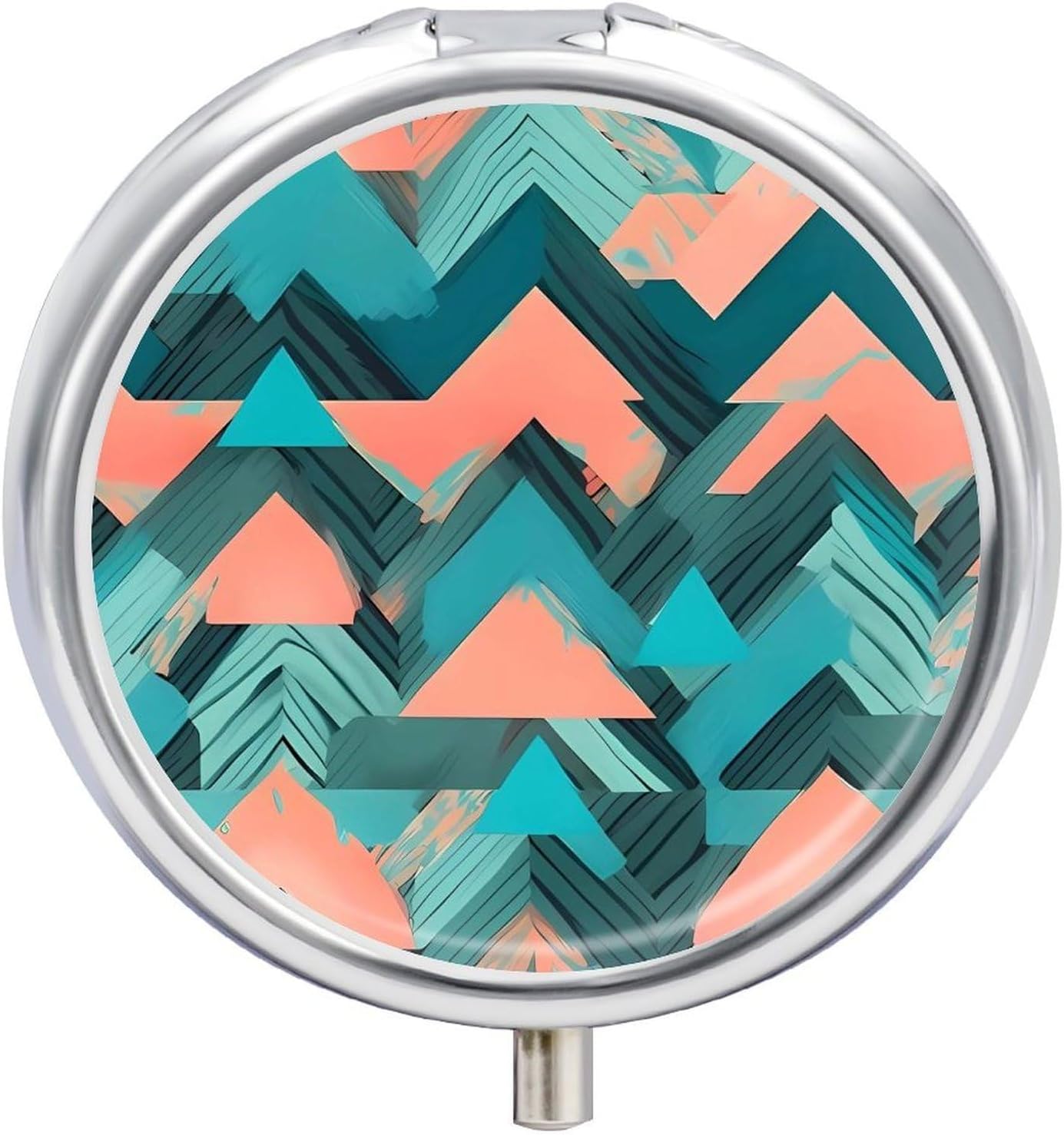 Coral and Teal Arrows Round Pill Box, Waterproof Medicine Organizer Box