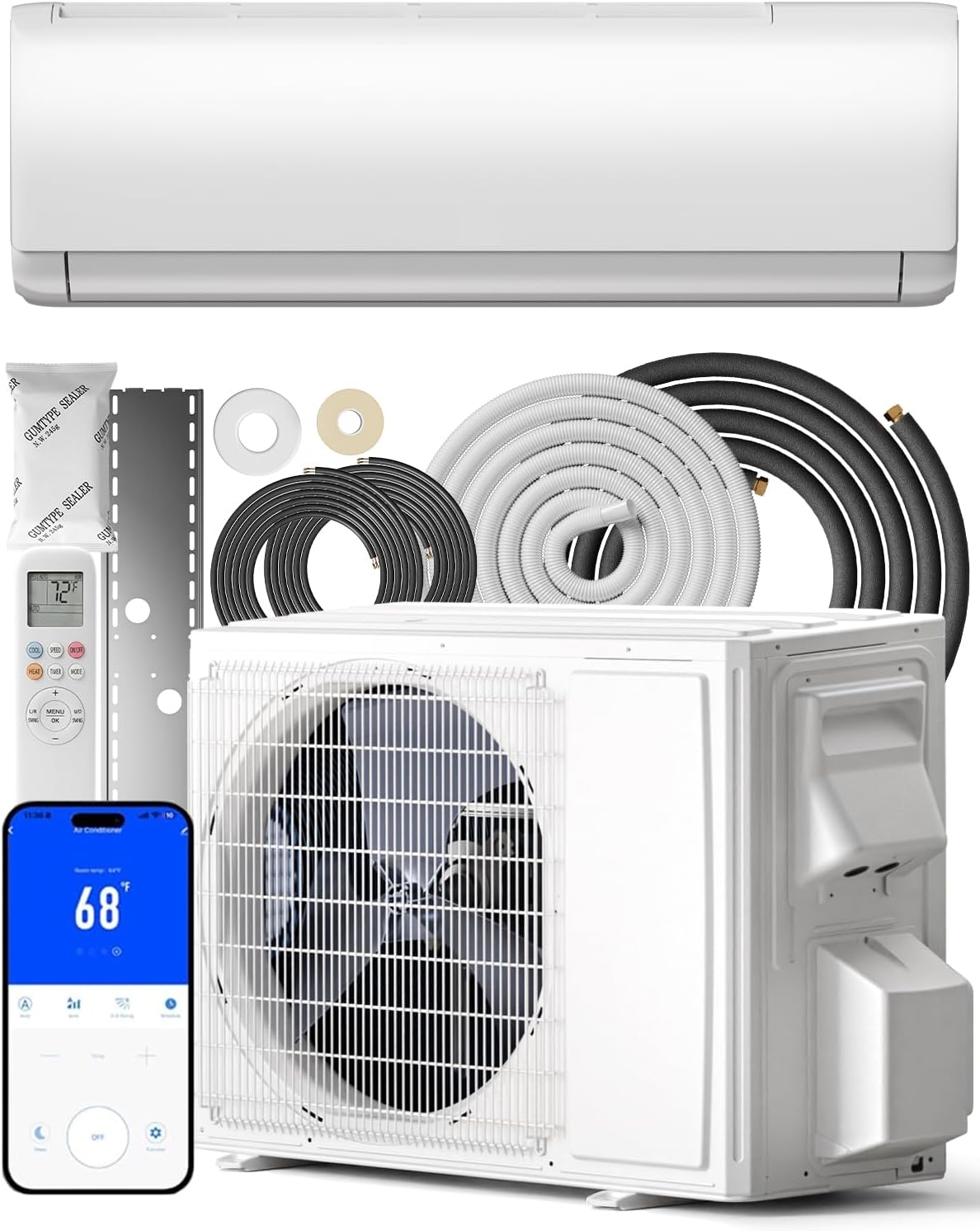 Feelfunn 9000BTU Mini Split AC/Heating System, 22 SEER2 115V Cools Rooms up to 550 Sq.Ft, Air Conditioner with Installation Kit,Remote,Wifi Control,Low Noise (Compatible with Alexa)