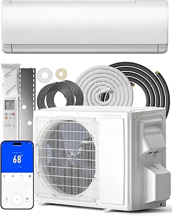 Feelfunn 9000BTU Mini Split AC/Heating System, 22 SEER2 115V Cools Rooms up to 550 Sq.Ft, Air Conditioner with Installation Kit,Remote,Wifi Control,Low Noise (Compatible with Alexa)