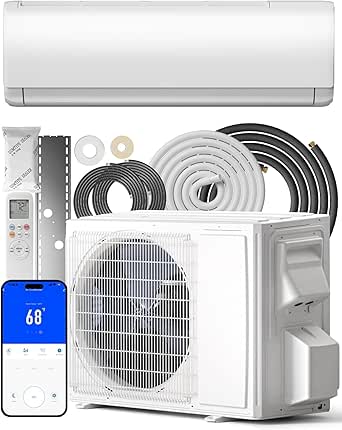 Feelfunn 9000BTU Mini Split AC/Heating System, 22 SEER2 115V Cools Rooms up to 550 Sq.Ft, Air Conditioner with Installation Kit,Remote,Wifi Control,Low Noise (Compatible with Alexa)