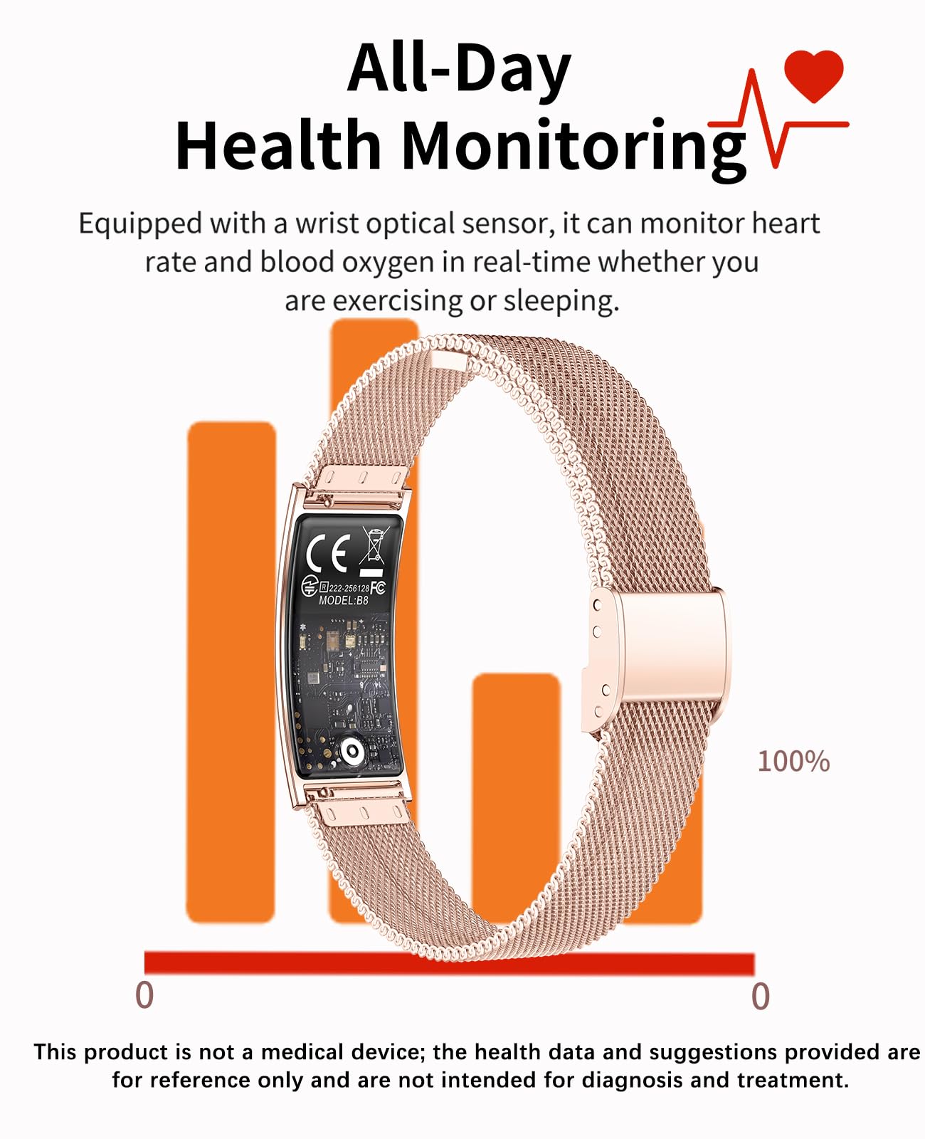 Orologio intelligente per uomini e donne, monitor fitness ultra sottile in acciaio inossidabile con 100 m impermeabile, monitoraggio del sonno della frequenza cardiaca, batteria da 30