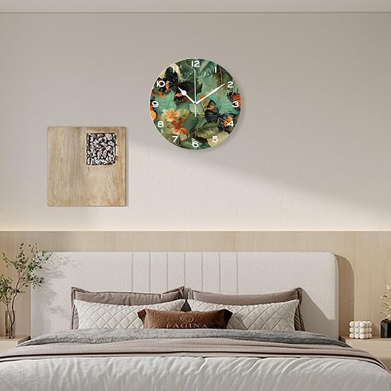 Funny 10 Inch Wall Clocks Battery Powered Decor,Beautiful Flower Butterfly Lovely