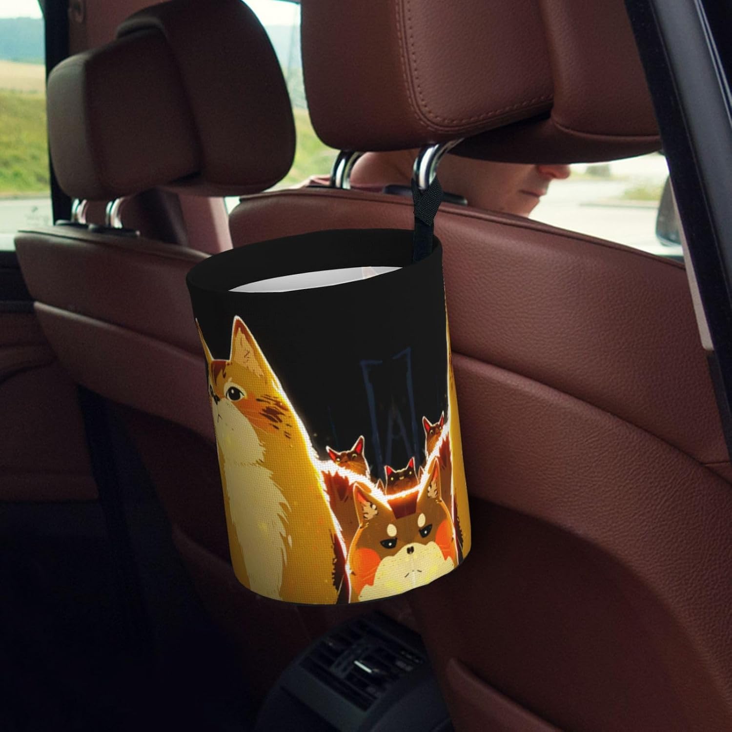 Cat Looking up Portable car Trash can, Practical car Storage Bucket, Practical, Convenient and Foldable, a Must-Have for Cars. image 5