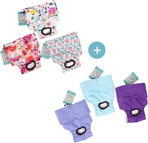 CuteBone Paquete de pañales para perros pequeños  Pañales florales para perritos y pañales clásicos para cachorros para perras