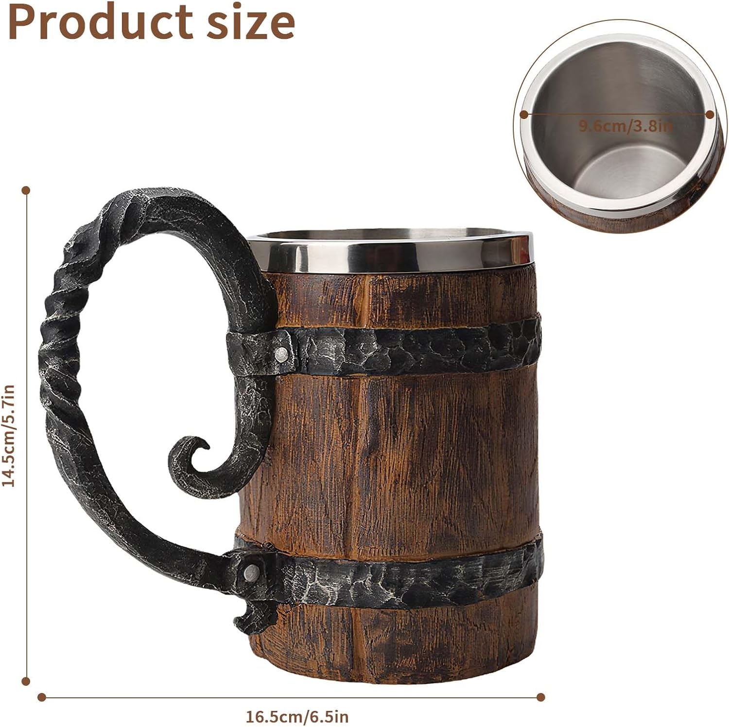 Wooden Barrel Beer Mug Handmade Wood Bucket Heavy Mug with Handle