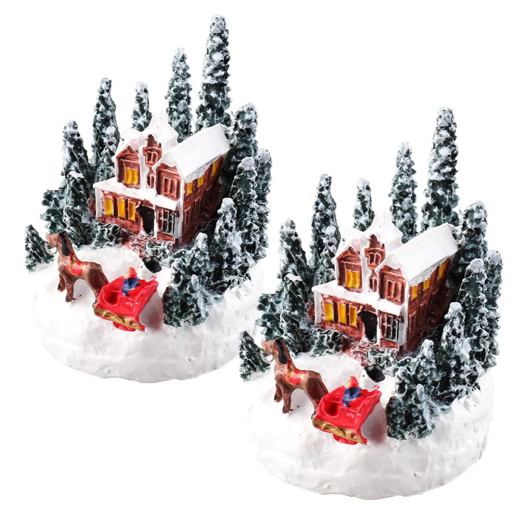 Esiifuu Jorzer Christmas Village Figurines 2Pcs Led Lighted Christmas Village Houses With Tree Battery Operated For Xmas Town Scene Desk