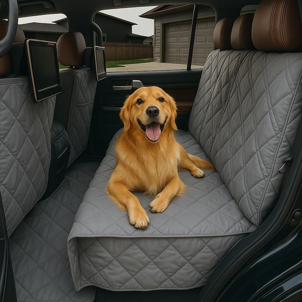 Formosa Covers Dog Car Seat Cover for Back Seat - Car Floor Cover for Dogs - Non-Slip Backing - Travel with Your Pet Mess Free - Universal Fit 56" W x 94 L, Grey