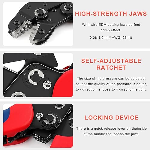 Vista 17 de Deutsch Crimper, knoweasy 4 Way Indent, 8 Impression Closed Barrel Crimper con herramienta de engarce Deutsch para contactos Deutsch – Calibre 14