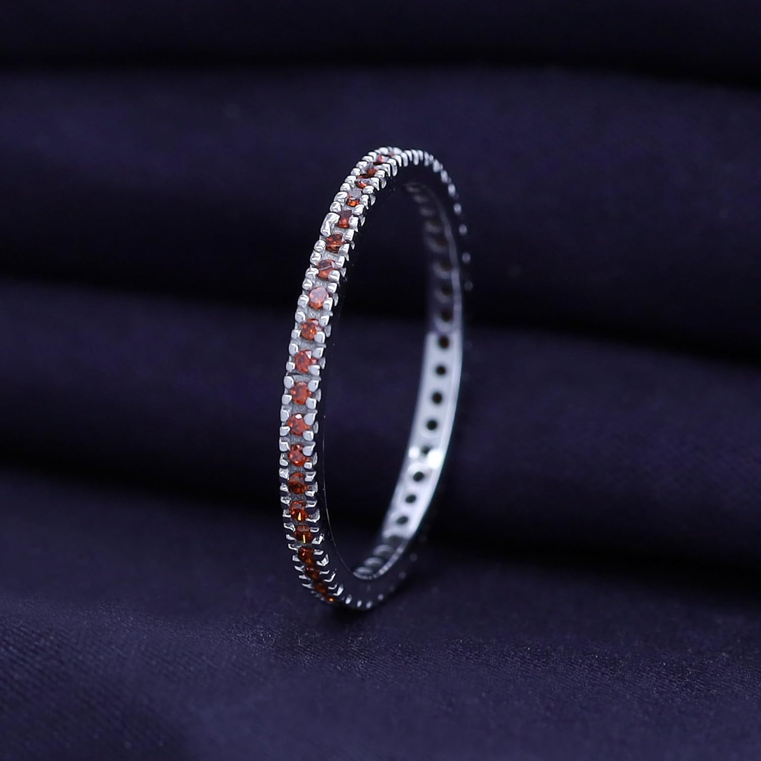 Jewel Zone US Simulated Garnet Eternity Stackable Wedding Ring in 14k White Gold Over Sterling Silver (1/5 Cttw)