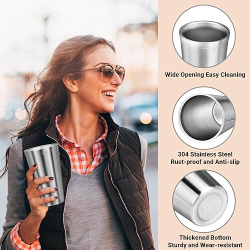 Miniatura 4 de Vasos de acero inoxidable, vaso aislado de 16 onzas, paquete de 4 vasos de agua apilables irrompibles de doble pared, vasos de metal aislados, vasos