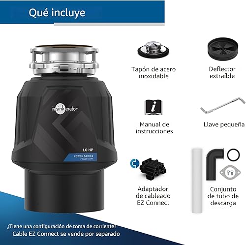 Miniatura 8 de InSinkErator Power - Eliminador de basura de 1 HP, serie Power EZ Connect, triturador de residuos de alimentos de alimentación continua, color negro