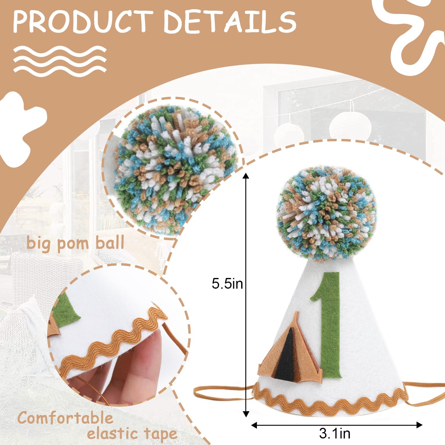 Happy Camper Birthday Hat - Woodland Theme First Birthday Crown For Boys