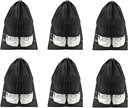 Travel Shoe Bags | Set of 6 Waterproof & Dustproof Shoe Organizers | Drawstring Shoe Storage Pouches with Transparent Window | Foldable Shoe Covers for Men & Women | Available in Black