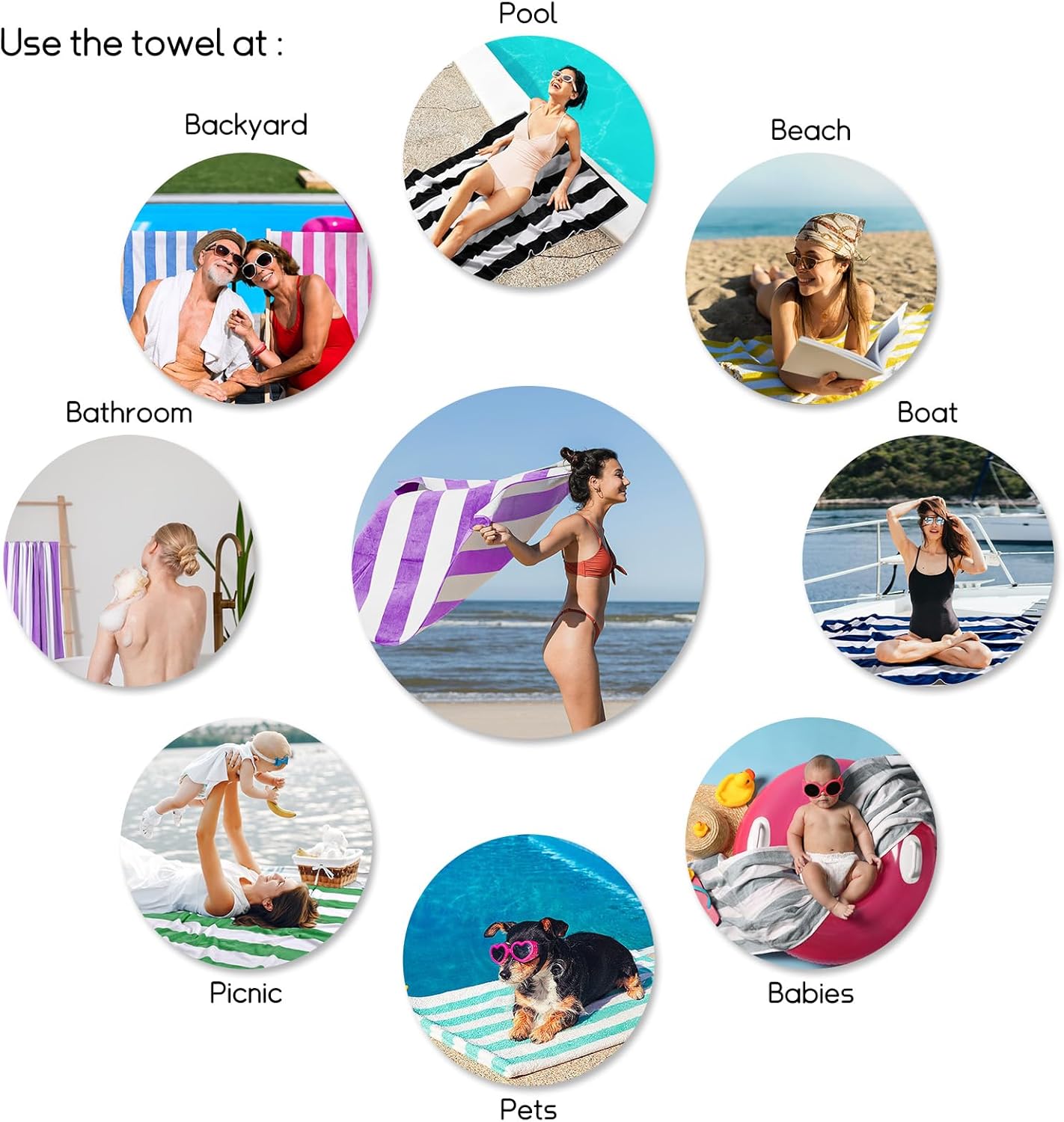 cabanana Large Oversized Beach Towel - 35 x 70 Inch Cotton Pool Towel, Purple Striped Soft Cabana Swim Towel - Image 6