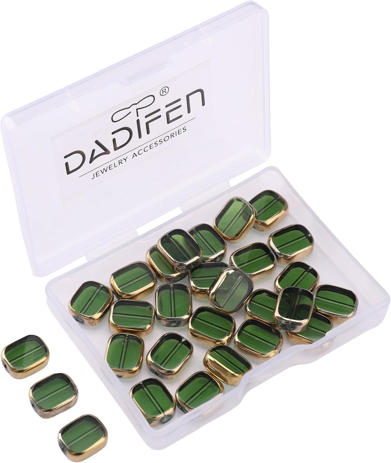 Glass Oval Beads Green 10x12mm 28pcs Rectangle Golden Edge Crystal Loose Beads for DIY Craft Jewelry Making - Image 7