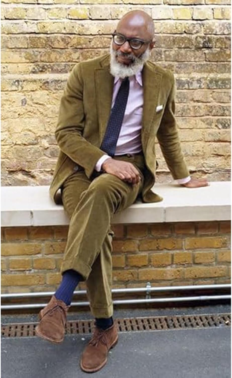 Mens Suits 2 Piece Retro Corduroy Slim Fit Business Formal Dress Suit for Wedding Prom Tuxedos Jacket Pants Set - Image 6