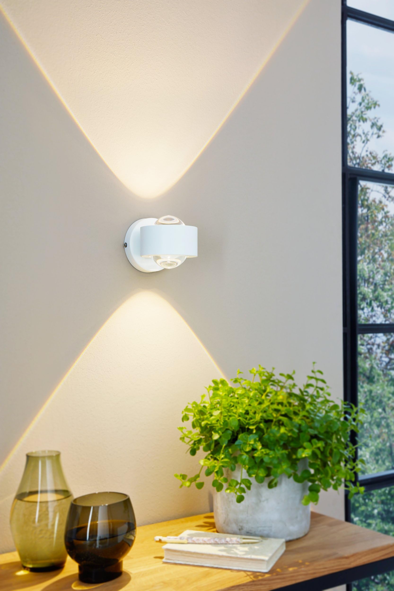 EGLO LED Wandlampe Ono 2, 2 flammige Wandleuchte Up and Down Light | Wandstrahler innen aus Aluminium und Kunststoff, Wohnzimmerlampe in Weiß, Klar, LED Flurlampe, warmweiß