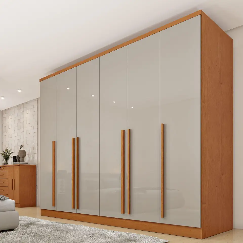Guarda Roupa Casal 6 Portas 8 Gavetas Puxador MDF 270cm Portugal Espresso Móveis Cinamomo/Off White