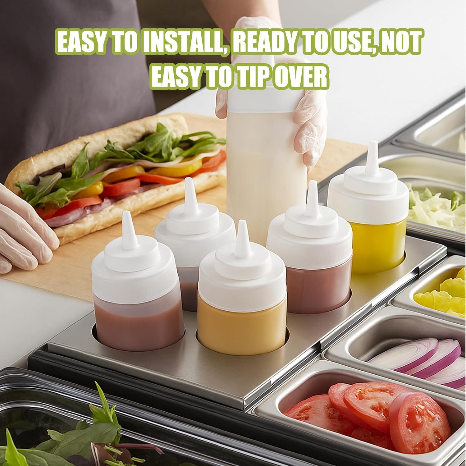 LemonRoad 2 Pack 6 Hole Stainless Steel Squeeze Bottle Template Fits 1/3 Size Food Pan Holds Six 75mm Diameter Bottles for Restaurant Kitchen Sauces Dressings or Condiments Convenient Storage