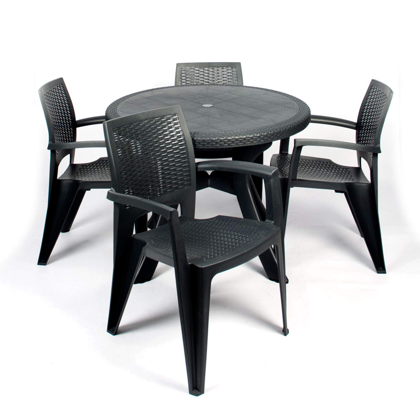 CREVICOSTA QUALITY MARK MARCAS DE CALIDAD - Conjunto Mesa Caribe Redonda + 4 sillas Caribe de Resina (Antracita)