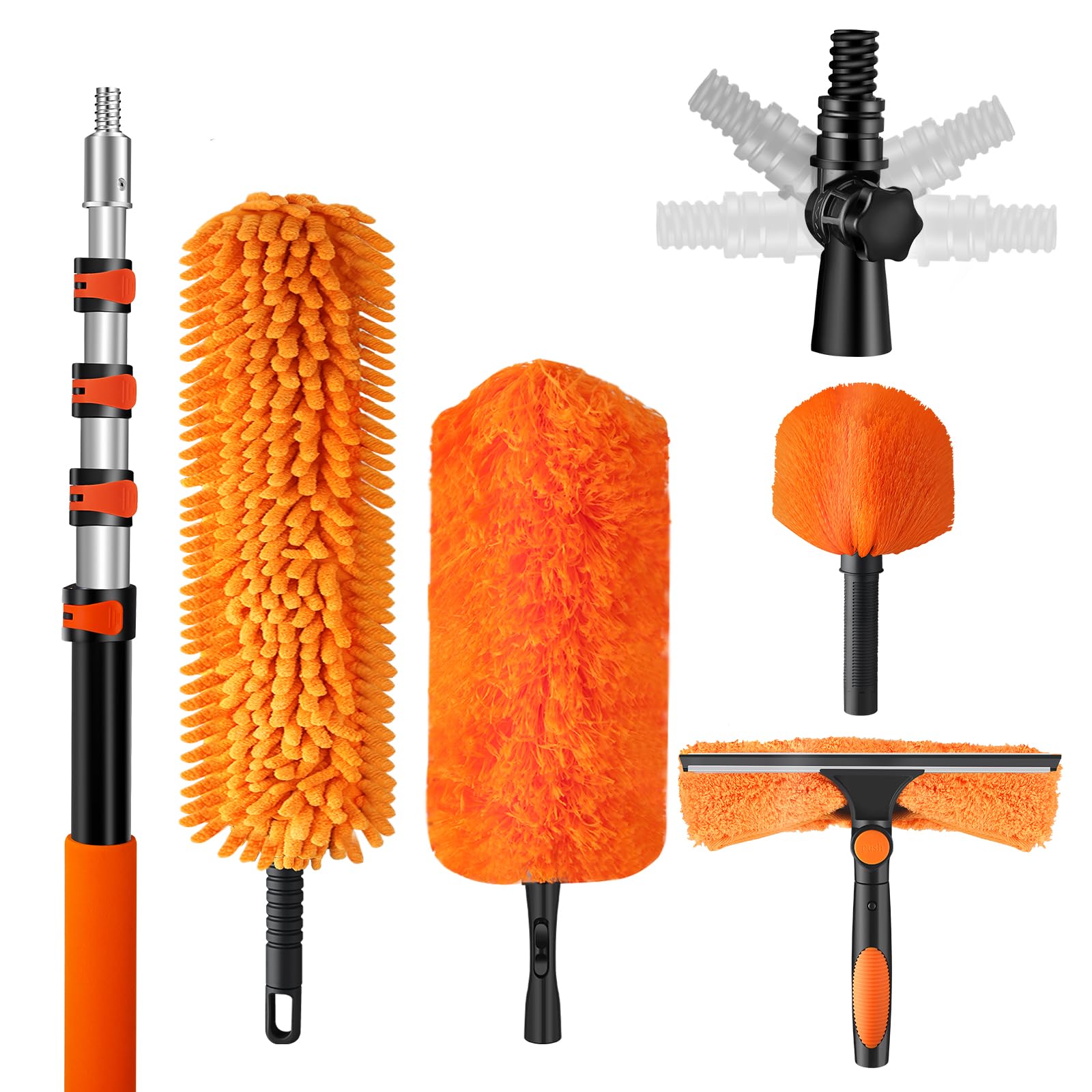 Photo 1 of 20ft High Reach Duster Kit with Extendable Pole (5-12ft),High Ceiling Duster Kit Includes–Ceiling Fan Blade Cleaner, Cobweb Remover, Bendable Duster, Microfiber Glass Scrubber & Squeegee & Swivel Head