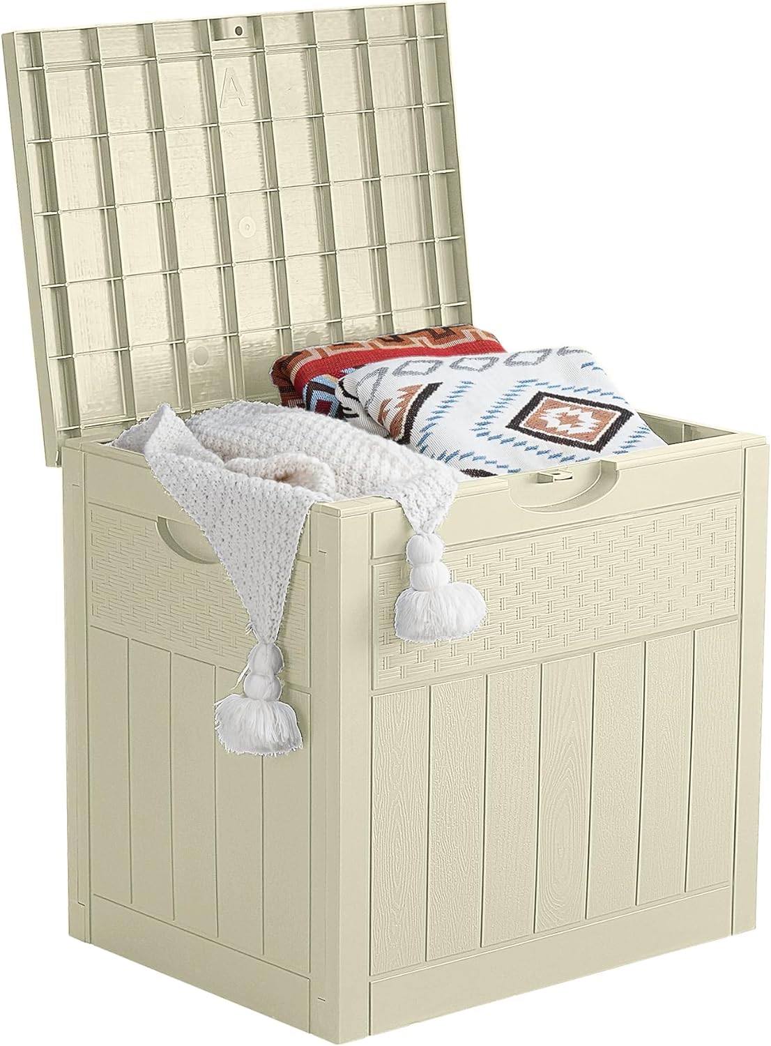 EHHLY 51 Gallon Resin Delivery Box for Outside, Lockable Secure Package Bin for Front Porch, Large Deck Boxes Outdoor Waterproof, Delivery Driver Snack Box for Porch, Black