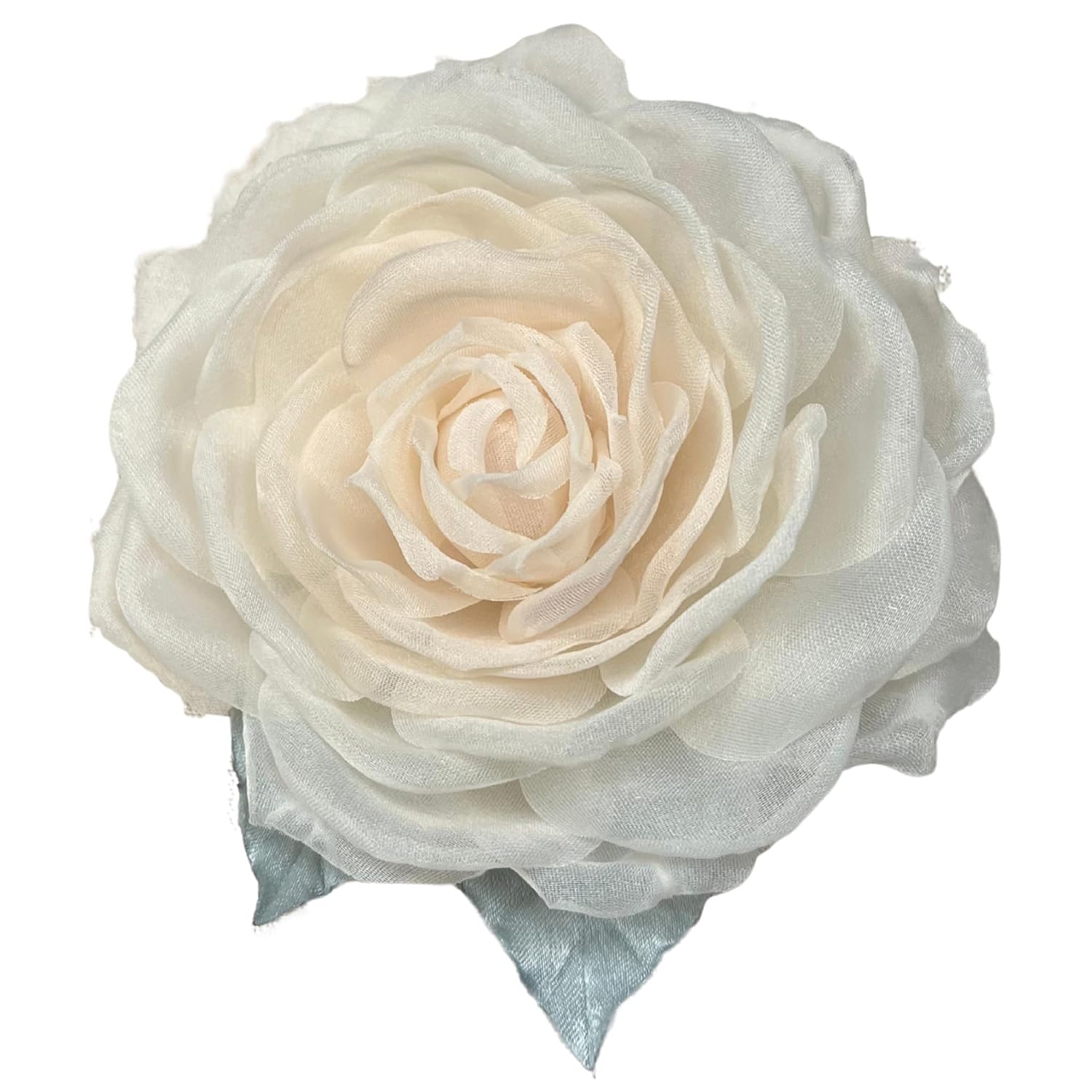Camellia Bees Handmade Silk Rose Brooch 3.5" – Elegant Organza Flower Corsage Pin for Women, 12th Silk Anniversary Keepsake for Her (Off White)