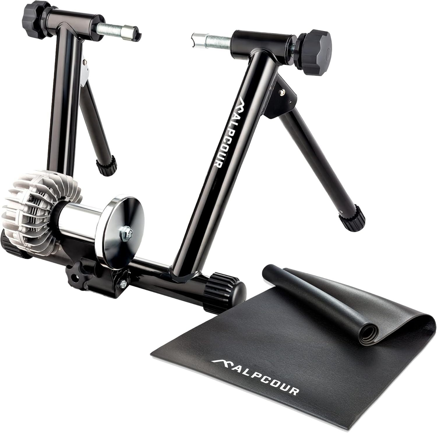 Alpcour Fluid Bike Trainer Stand for Indoor Riding – Portable Stainless Steel Indoor Trainer, Noise Reduction, Progressive Resistance, Dual-Lock System – Multipurpose Bike Trainer Mat – 36”x78”