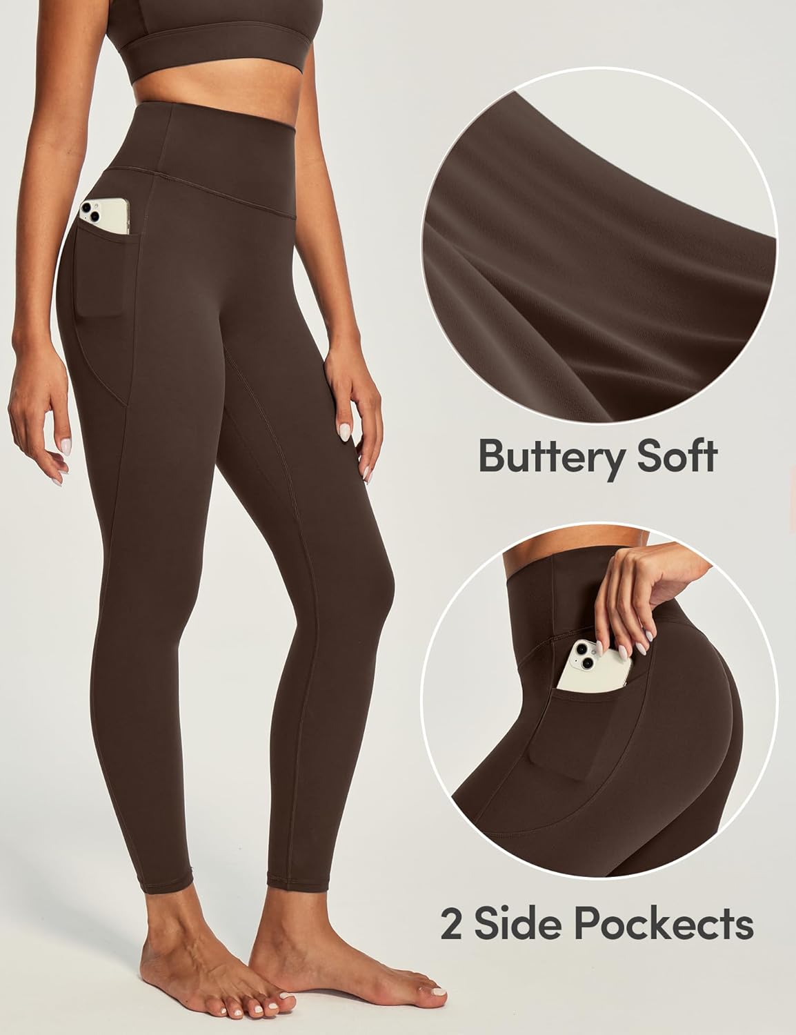 IUGA Invisible Scrunch Butt Lifting Leggings for Women No Front Seam Gym Leggings with Pockets Yoga Pants Tummy Control - Image 3