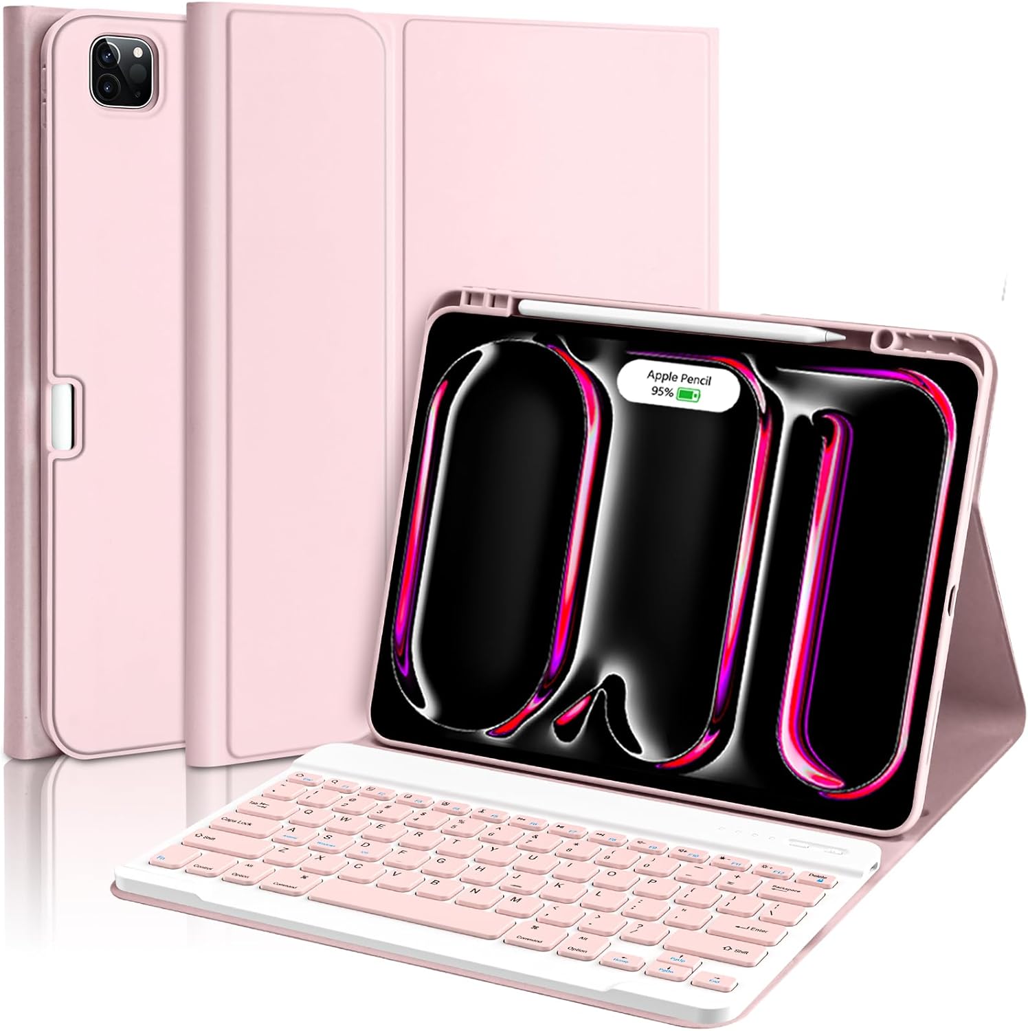 aMZCaSE for iPad Pro 13 inch Case with Keyboard, Keyboard Case for iPad Pro 13 with Bluetooth Detachable Smart Sleep/Wake Cover & Pencil Holder for M4 13 inch, Light Pink