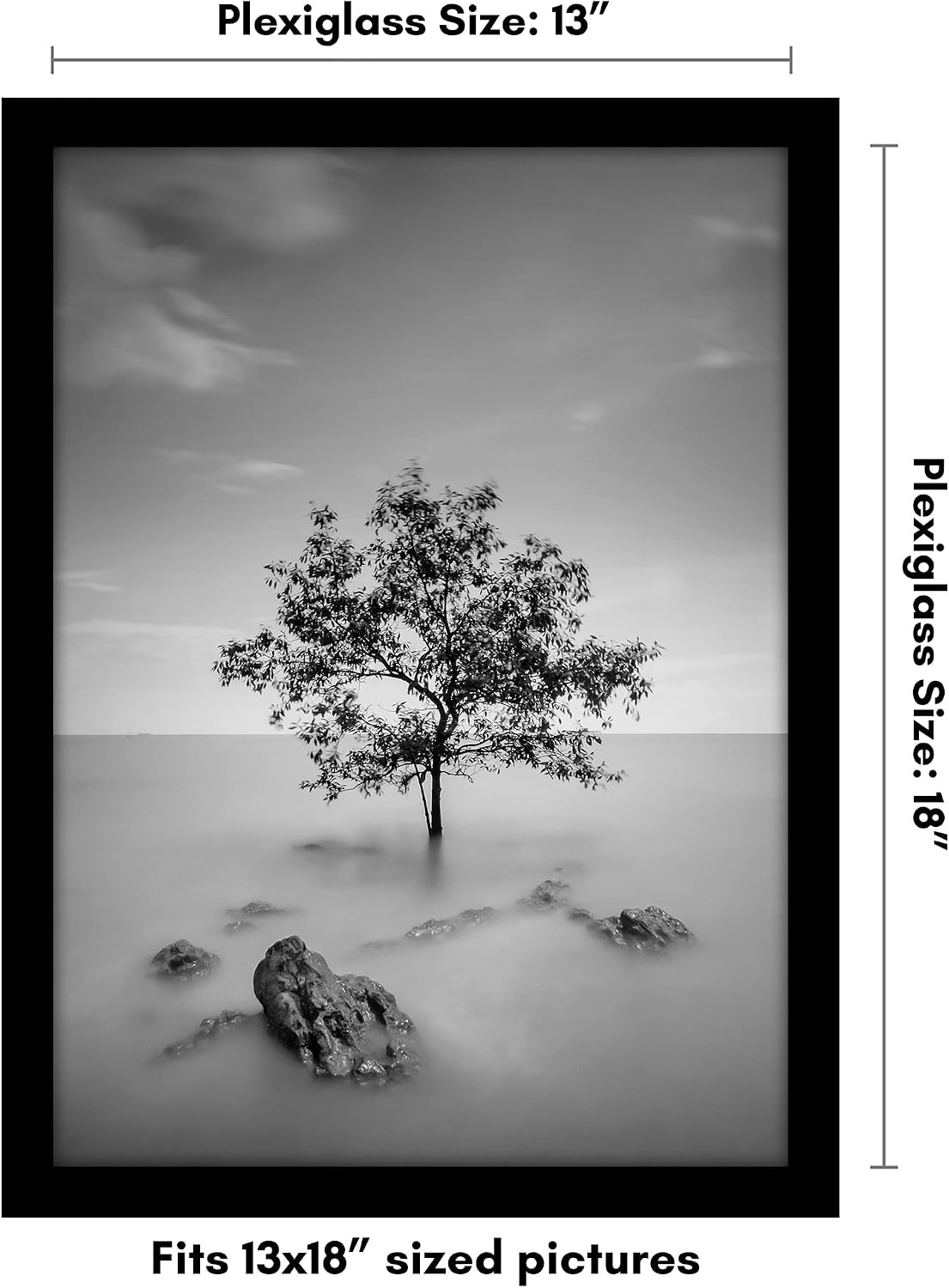 Americanflat 13x18 Poster Frame - Black Engineered Wood with Polished Plexiglass - Wide Picture Frame for Vertical or Horizontal Wall Display - Epic Collection - Black