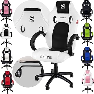 ELITE Gaming Stuhl MG100 Exodus | Ergonomischer Bürostuhl - Schreibtischstuhl - Chefsessel - Sessel - Racing Gaming Stuhl - Gamingstuhl - Drehstuhl - Chair - Kunstleder Sportsitz (Weiß/Schwarz)
