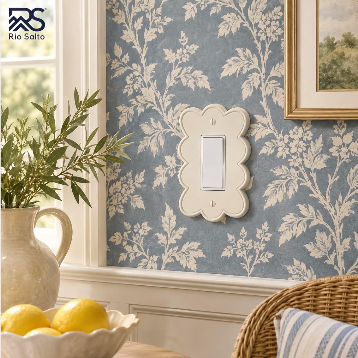 Rio Salto Ivory Light Switch Plate Outlet Cover Scallop Flower Rocker Paddle Decorator Wall Plate Cute Beige Premium Metal Outlet Cover — Scallop Collection, Midsize 5.31" x 3.5" image 2