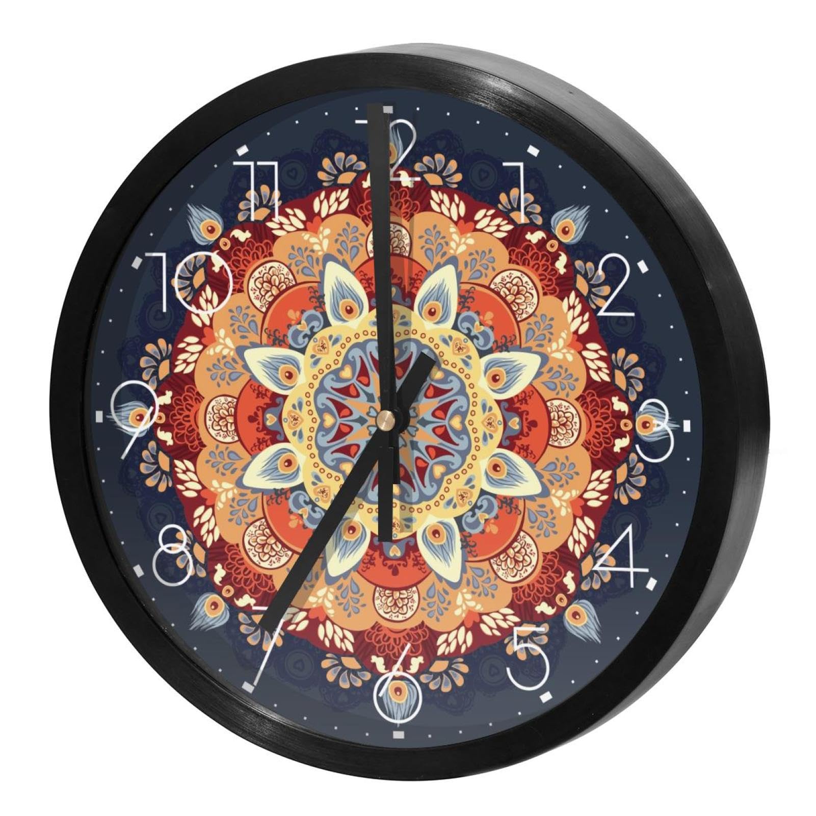 Horloge murale silencieuse à quartz sans tic-tac mandala pour bureau et salon