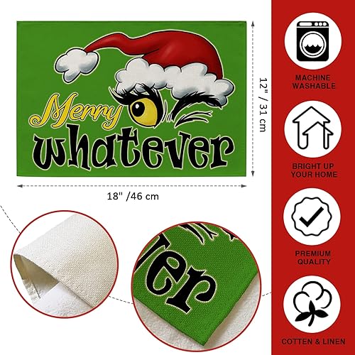 Miniatura 3 de Seliem Juego de 4 manteles individuales de Navidad con texto en inglés «Merry Whatever Stink Stunk Stunk» para mesa de comedor, decoración de cocina