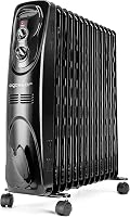 Aigostar Black Forest 33JIF – Radiador de aceite con ruedas y 13 elementos, 2500 Watios, dispone de 3 ajustes de potencia y control termostático de temperatura. Diseño exclusivo.
