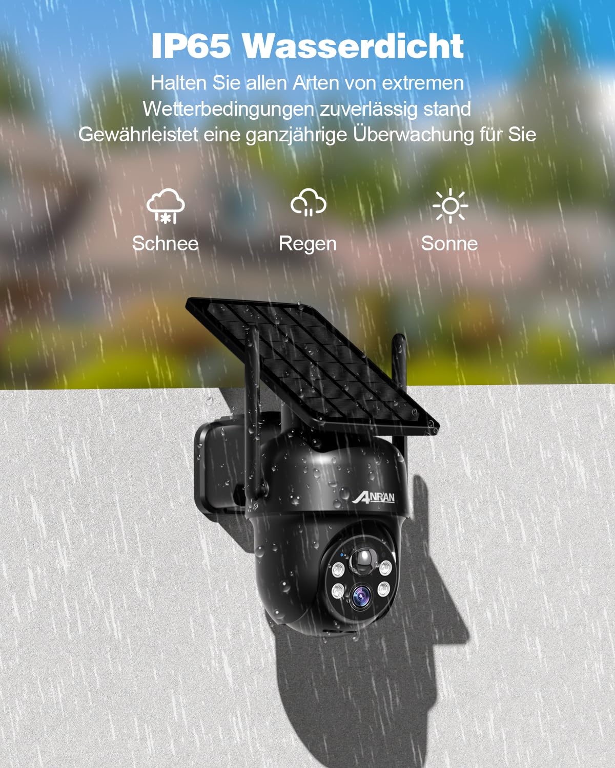 ANRAN 5MP Solar Überwachungskamera Aussen Wi-Fi,360°Schwenkbar | mit Kabellos Solarpanel,Farbnachtsicht,2-Wege-Audio,PIR Erkennung,Intelligenter Alarm,IP66,Alexa Kompatibel