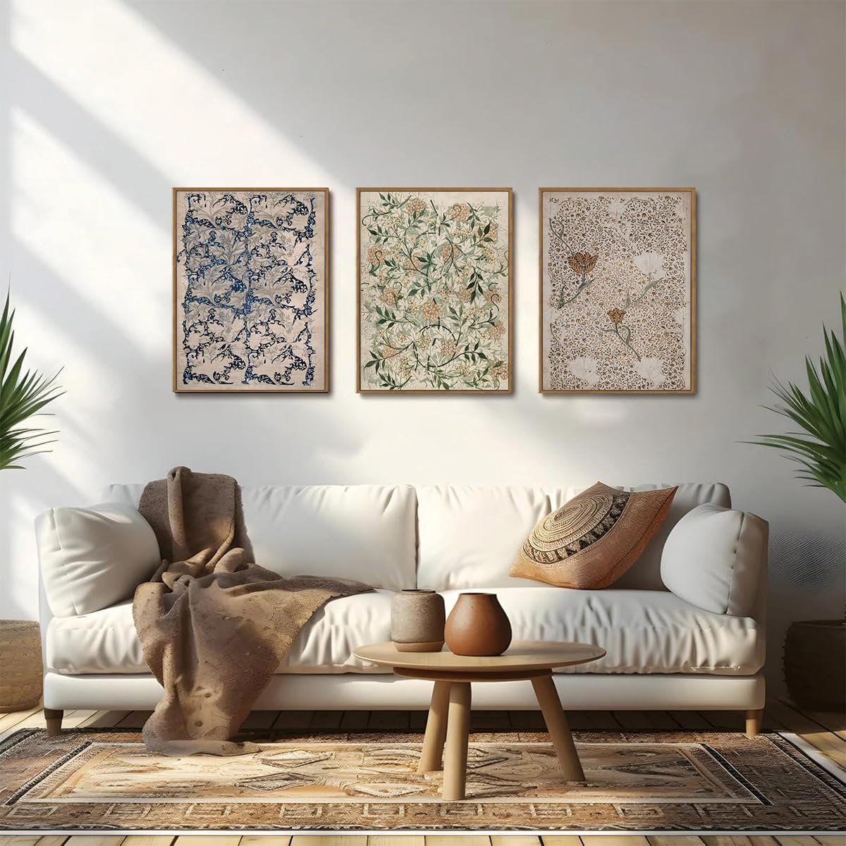 ILLBDR Vintage William Morris Framed Wall Art Abstract Floral Canvas Wall Art Set of 3 Boho Botanical Prints Gallery Artwork Neutral Flower Pictures Decor for Bedroom Living Room 12x16 Inch