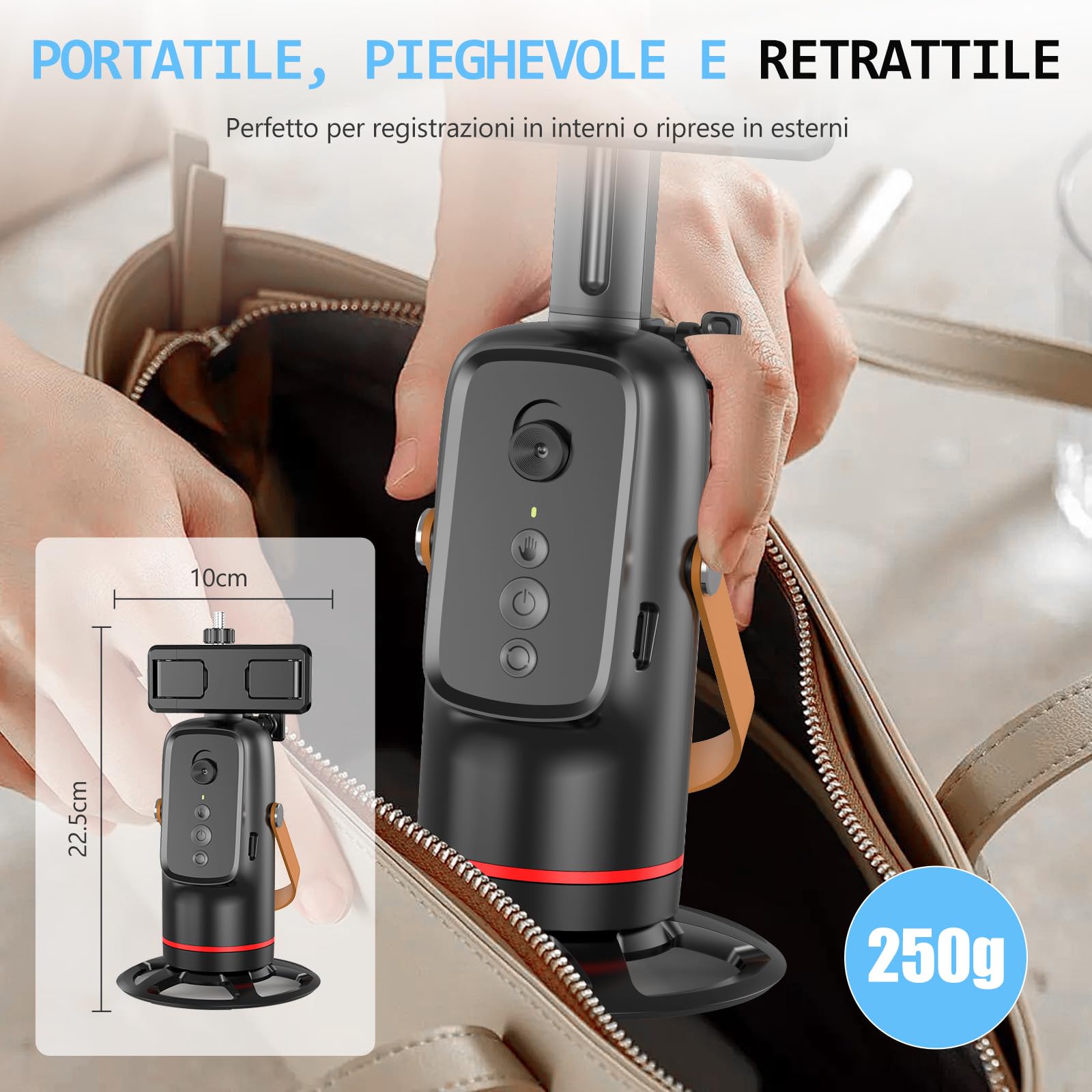 Gimbal per smartphone AI, Bwaliffury Stabilizzatore per iPhone, Android pieghevole, Auto Face Tracking Treppiede per cellulare con tracciamento di rotazione a 360°,Ricaricabile per Registrazione video