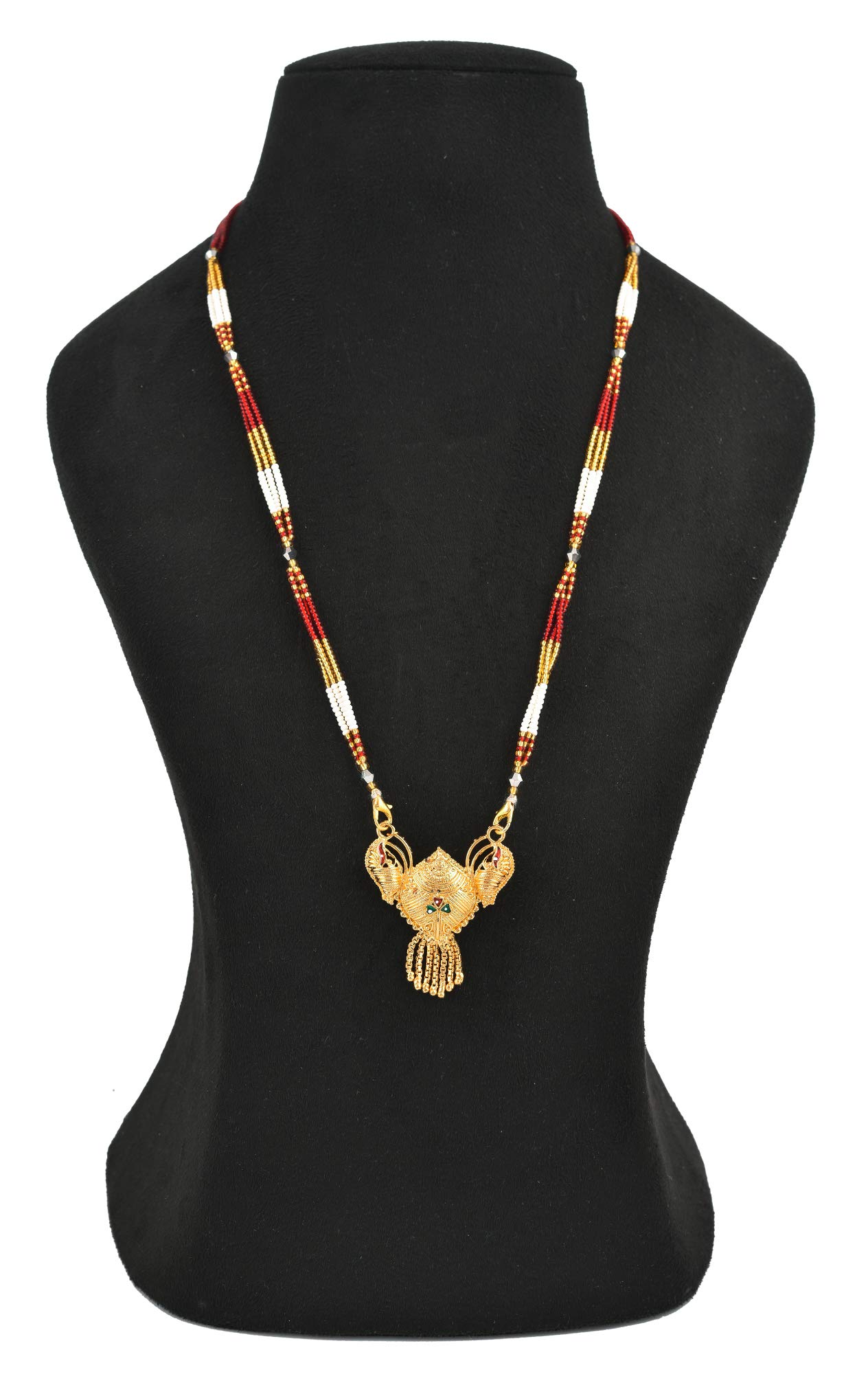Traditional Green & Yellow Beads Mangalsutra Necklace Set