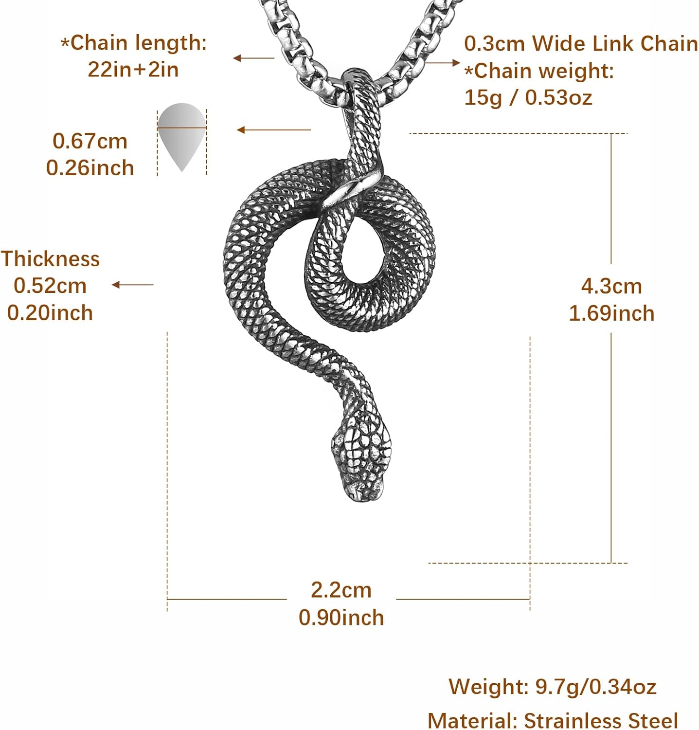 HZMAN Gothic Jewelry Men's Stainless Steel Animal Snake Pendant Chain Necklace - Image 5