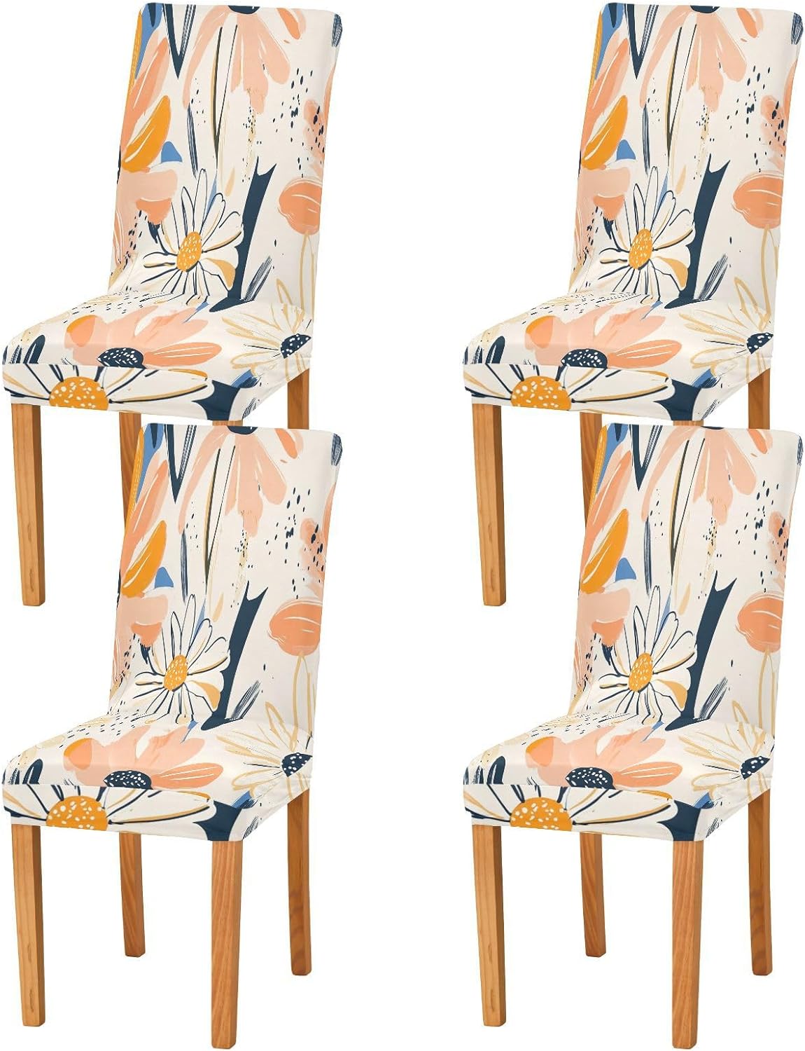 ALAZA Chair Covers for Dining Room, Abstract Boho Daisy Stretch Chair Cover Sets Chair Protector Removable Washable for Ktichen Restaurant Hotel
