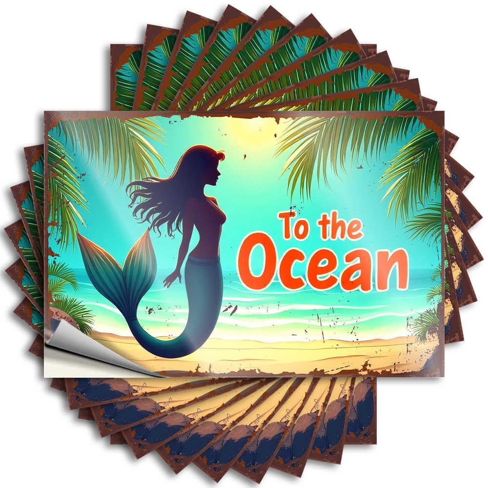 Guest Tattoos Durable Garage | Mermaid Silhouette On Tropical Beach Sunset Cute Self Adhesive Sticker for Water DIY(6X9CM)